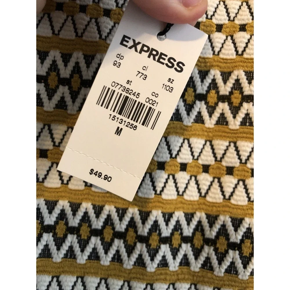 New Express Womens Skirt Medium Yellow‎ Black White Pull On Mini Aztec Geometric